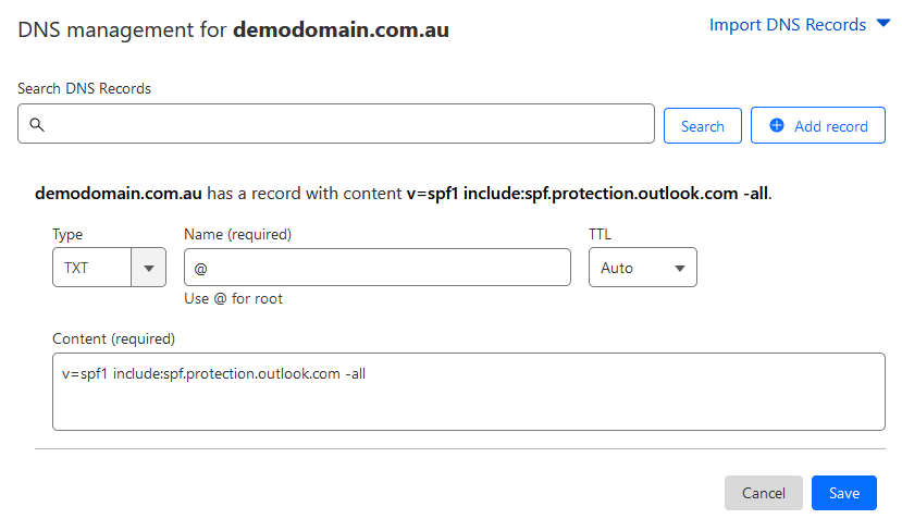 cloudflare add txt spf dns records