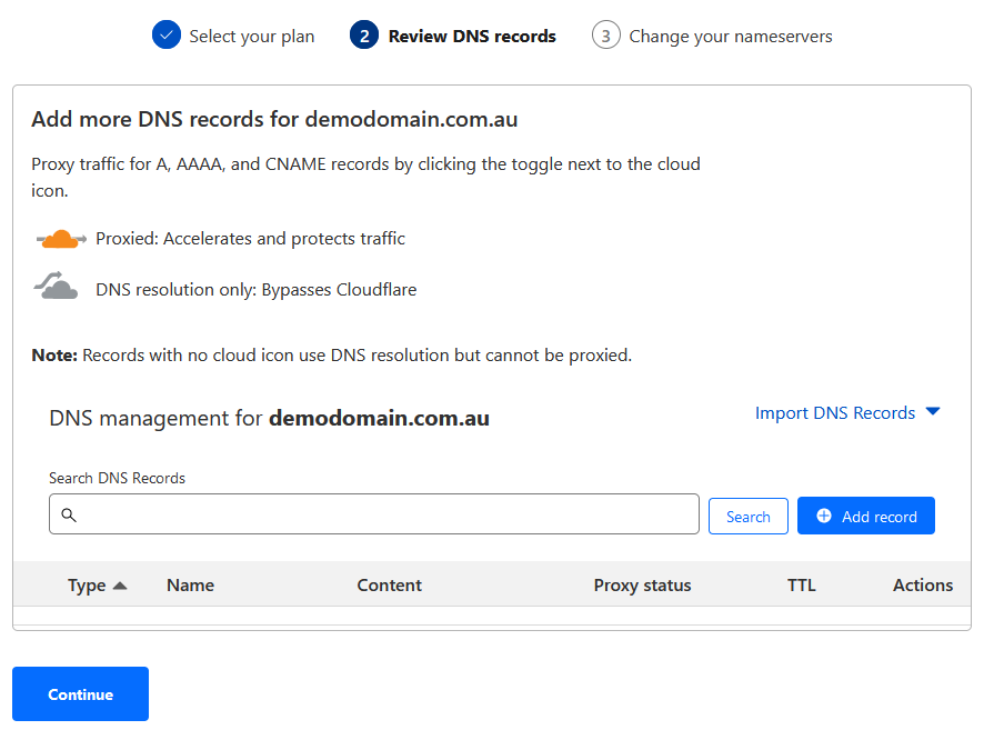 cloudflare review imported dns records