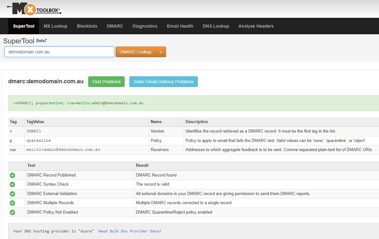 dmarc dns txt record check