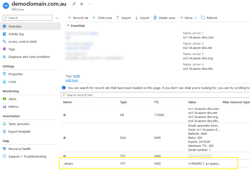 dmarc dns txt record