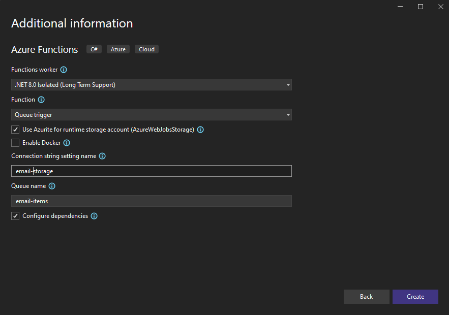 azure functions sendgrid project settings dotnet version