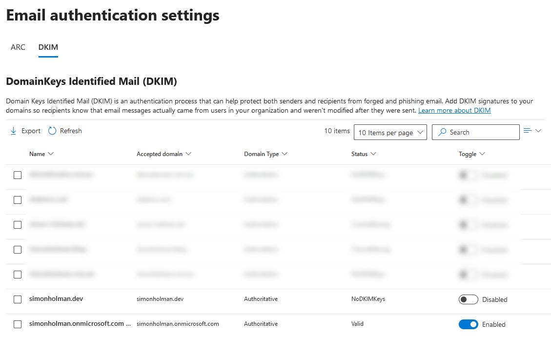 office365 domain dkim settings